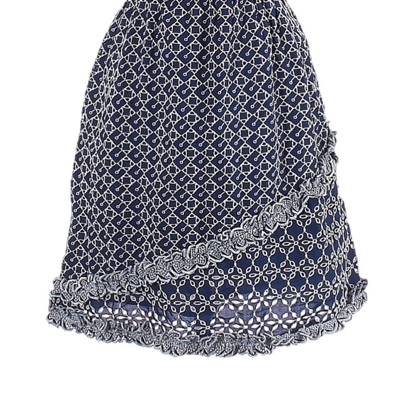 Express Printed Lace Trim Eyelet Navy Blue Belted Faux Wrap Dress Size S - Picture 6 of 11